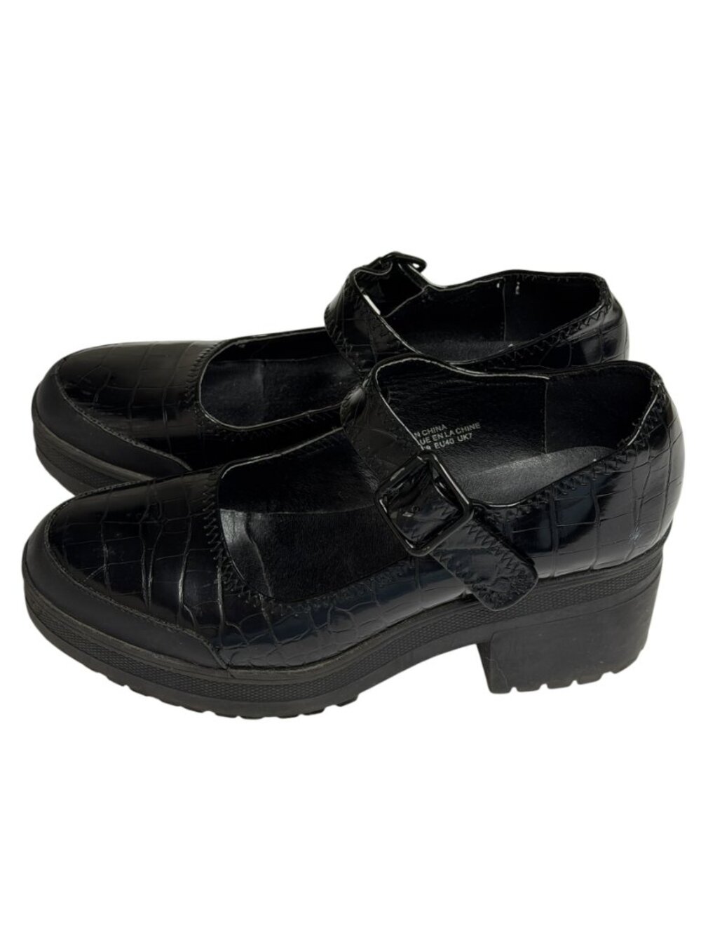 Urban Outfitters Black Croc Mary Jane Chunky Heels